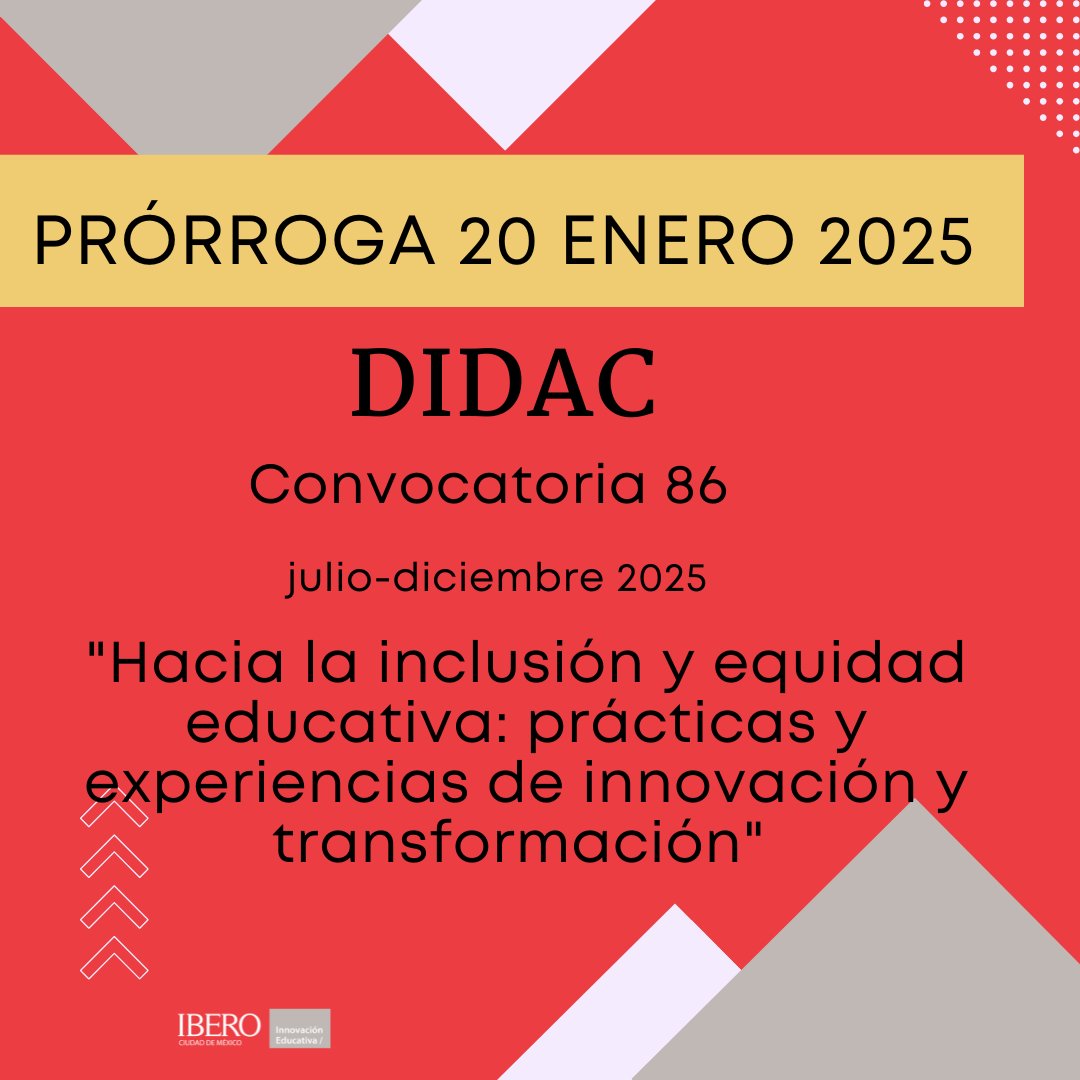 Revista DIDAC (@didac_uia) on Twitter photo ¡Últimos días para enviar tu artículo!
Convocatoria y pauta editorial: didac.ibero.mx
Envíos: didac@ibero.mx y directamente en la página ¡Últimos días para enviar tu artículo!
Convocatoria y pauta editorial: didac.ibero.mx
Envíos: didac@ibero.mx y directamente en la página