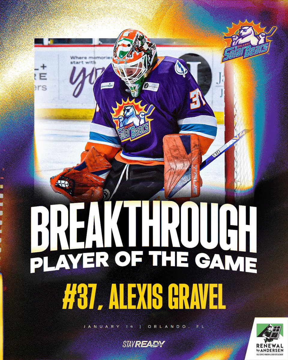 Our <a href="/RbAFlorida/">Renewal by Andersen of Florida</a> Breakthrough Player of the Game with 26 saves tonight, <a href="/alexis_grave1/">Alexis Gravel</a> 👊