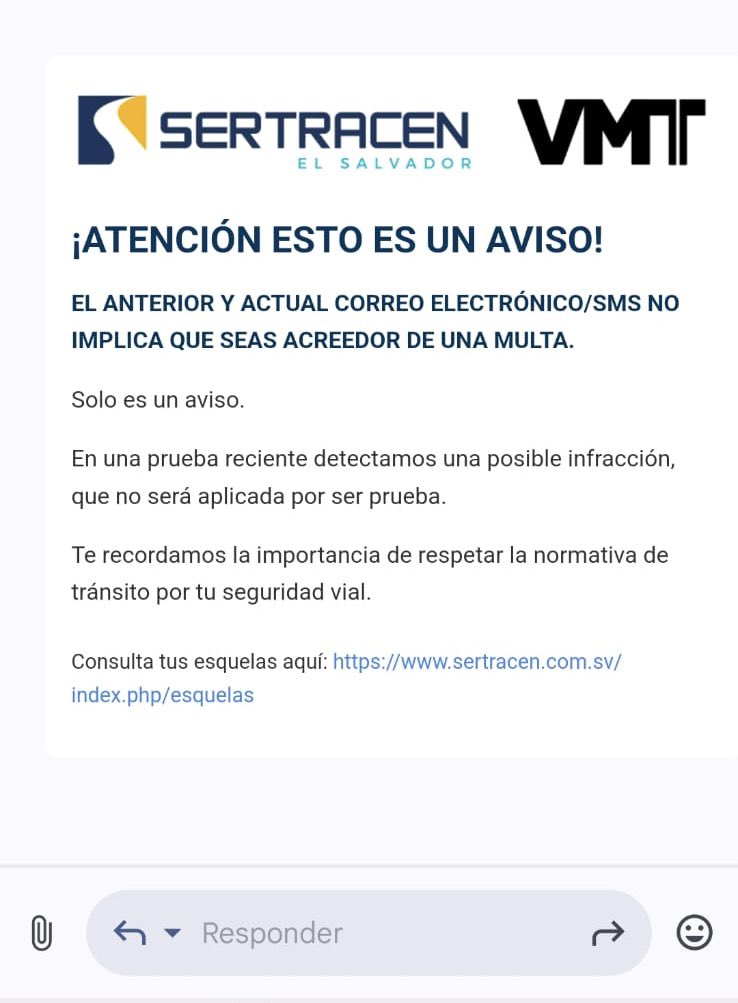 VMTElSalvador's tweet image. Informamos a los usuarios que recibieron notificación de infracción vía correo electrónico o mensaje de texto este día, 14 de enero de 2025, que el mensaje se trata de una prueba de sistema por una falta cometida y que NO deben pagar ninguna multa. 

Puedes consultar si tienes…