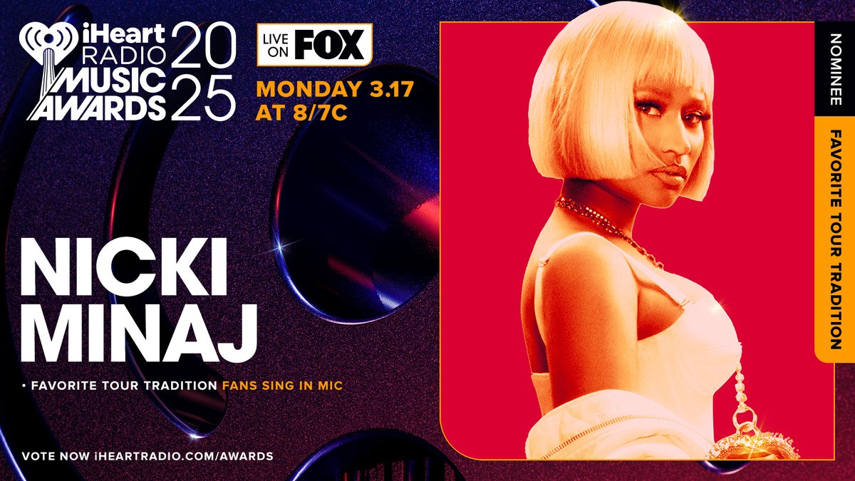 🙌 <a href="/NICKIMINAJ/">Nicki Minaj</a> 🙌

Vote for “Favorite Tour Tradition” now at: iHeartRadio.com/Awards

#iHeartAwards
