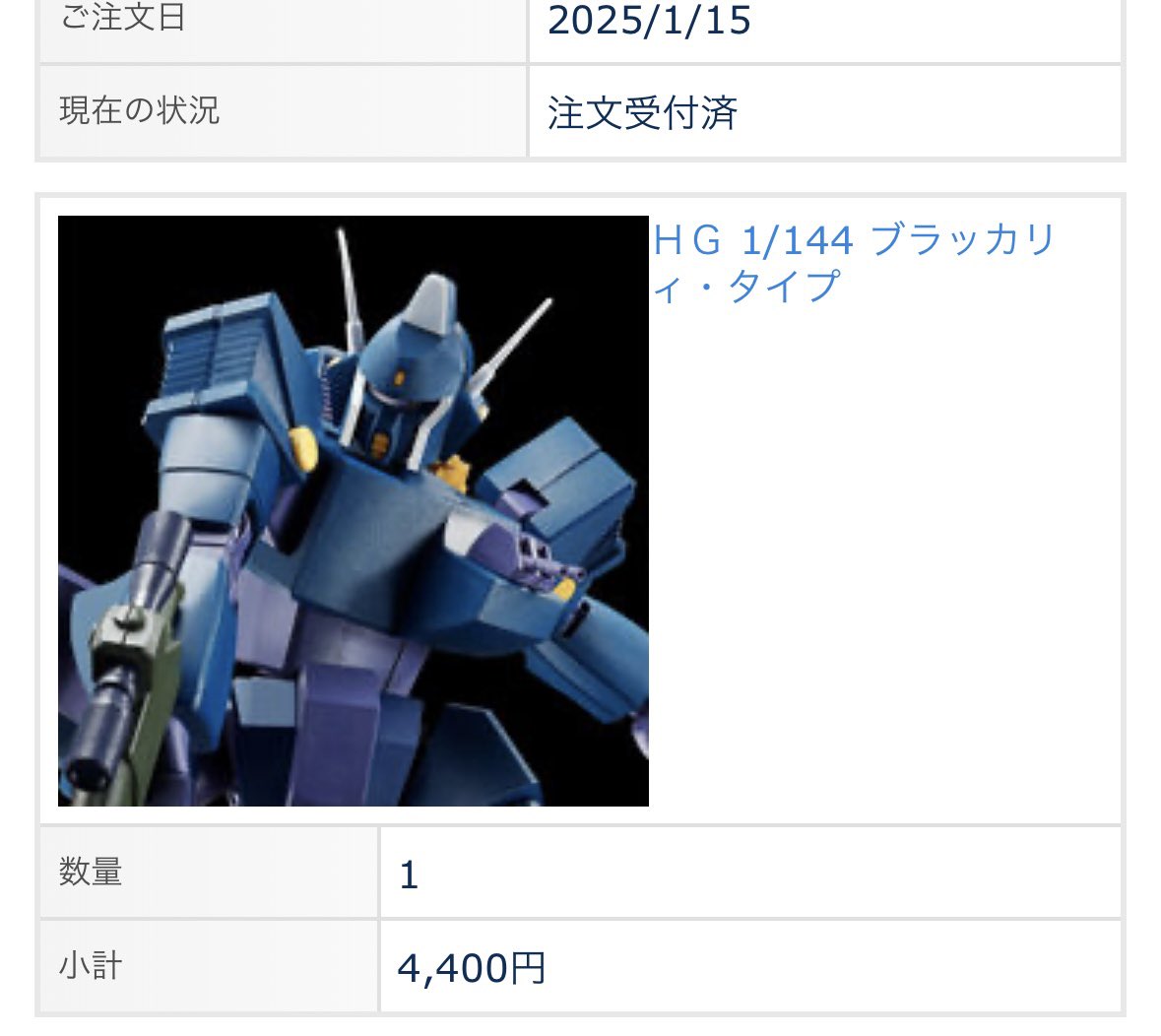 HGブラッカリィ、ポチりました 
