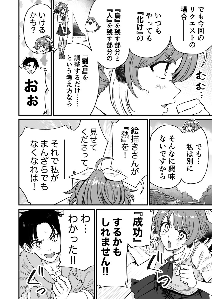 人に化ける雀の女の子が化け方を試行錯誤する漫画(2/3) 