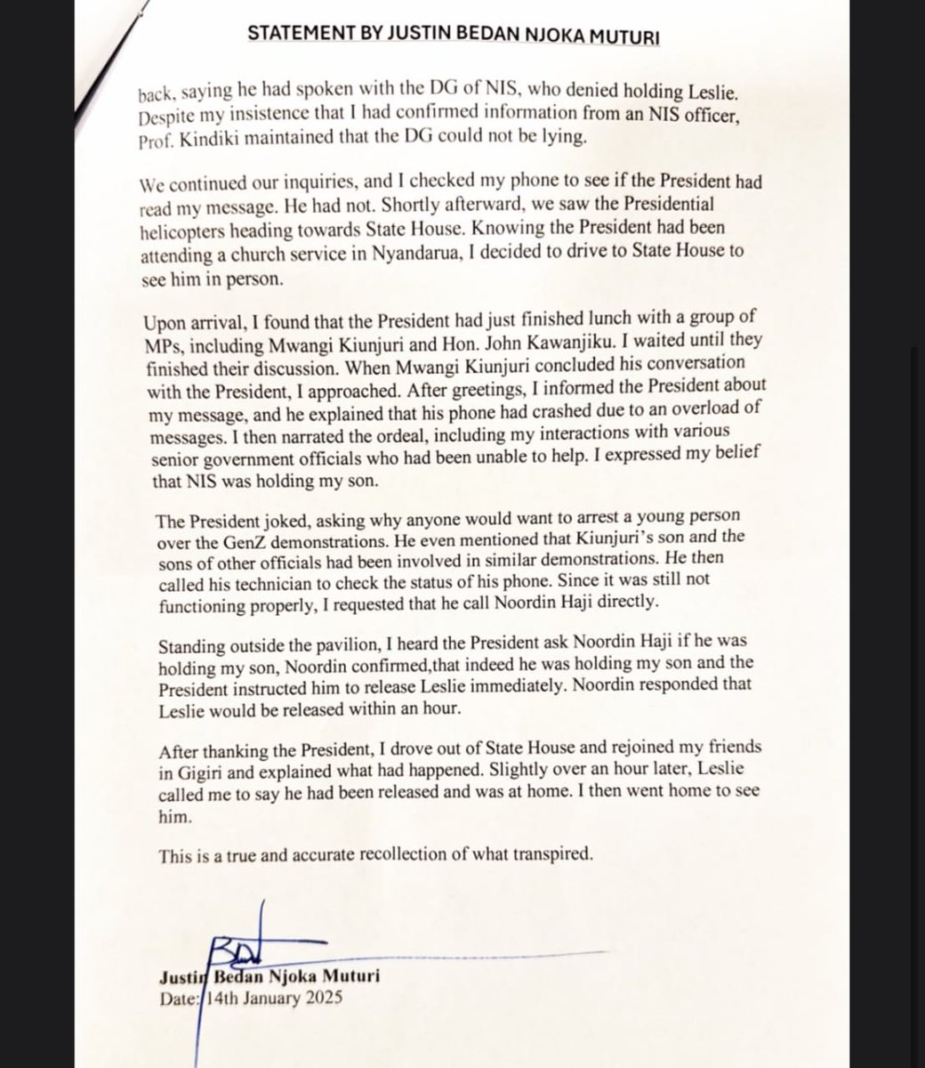 Gideon_Kitheka's tweet photo. I hope all of you are sharp enough to see through the script Muturi is playing here. It’s no coincidence that, in his attempt to cover his own failures, he’s now dragging the innocent NIS boss, Noordin Haji, into his troubles. This is a classic deflection tactic.

Instead of taking responsibility for his own incompetence, Muturi is trying to shift the blame to others. The story he’s trying to sell, aiming to paint the government in a bad light, is so flawed that even a Class Two student would see through it. Let's not be fooled. His narrative is nothing more than a desperate attempt to avoid accountability for his glaring shortcomings.