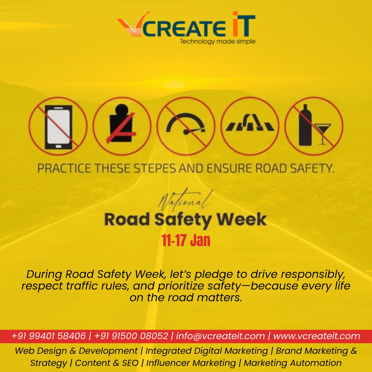 vcreate_it's tweet photo. During Road Safety Week, VCreateIT emphasizes the importance of safe driving, awareness, and responsibility on the roads. 🚗💡

#RoadSafetyWeek #DriveSafe #SafetyFirst #AwarenessOnTheRoad #TechForSafety #RoadSafetyAwareness #SafeDriving #ProtectLives #VCreateIT https://t.co/60zsi7Ep9V