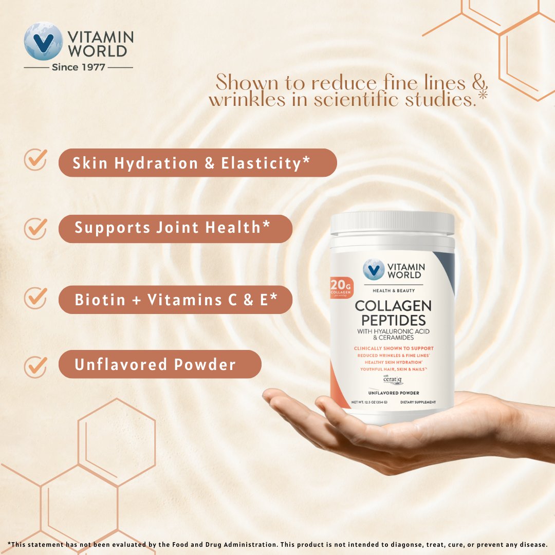 vitaminworld's tweet photo. Your beauty routine just got a major upgrade! Vitamin World’s Collagen Peptides with Hyaluronic Acid and Ceramides isn’t just about glowing skin (although that’s a bonus 😉)—it’s your secret weapon for overall wellness.* 
#vitaminworld #wellness #selfcare #Collagen https://t.co/I8W0eOu9N3