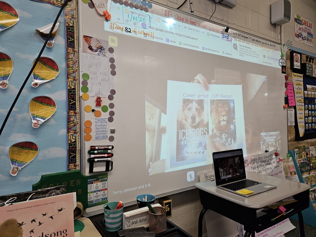 Sanditeach4fun's tweet photo. Thank you @TerryLynnJ for such a wonderfully engaging virtual author visit this morning! We read another chapter of Sled Dog School after we met. The kids were excited to recognize the sled parts you'd mentioned during our talk. #virtualvisit #mglit https://t.co/u3kxh3tKDE