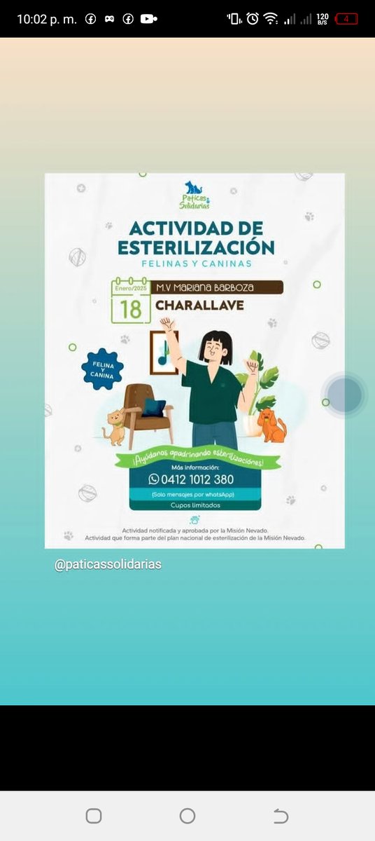 Jesnay's tweet photo. Jornada de esterilización para caninos 🐶 y felinos 😺 en Charallave. 

Para mayor información y reserva de cupo escribe al 📱 0412-1012 380
@patitassolidarias ( Instagram) 

#charallave
#VallesDeTuy
#Gatos 
#perros https://t.co/Bwvf4iJUHE