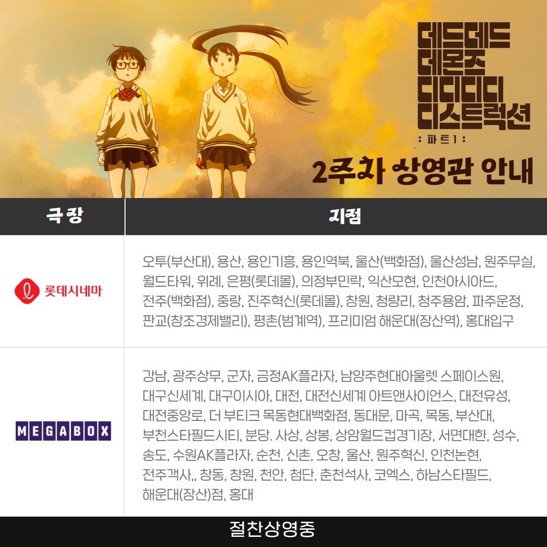 🚨도쿄 상공에 초거대 우주 모함 등장!!🛸🚨 영화관에서 안보면 후회할 역대급 SF 청춘 애니메이션 영화!👀🎬 ⠀ <데데디디: 파트1> 2주차 상영관...