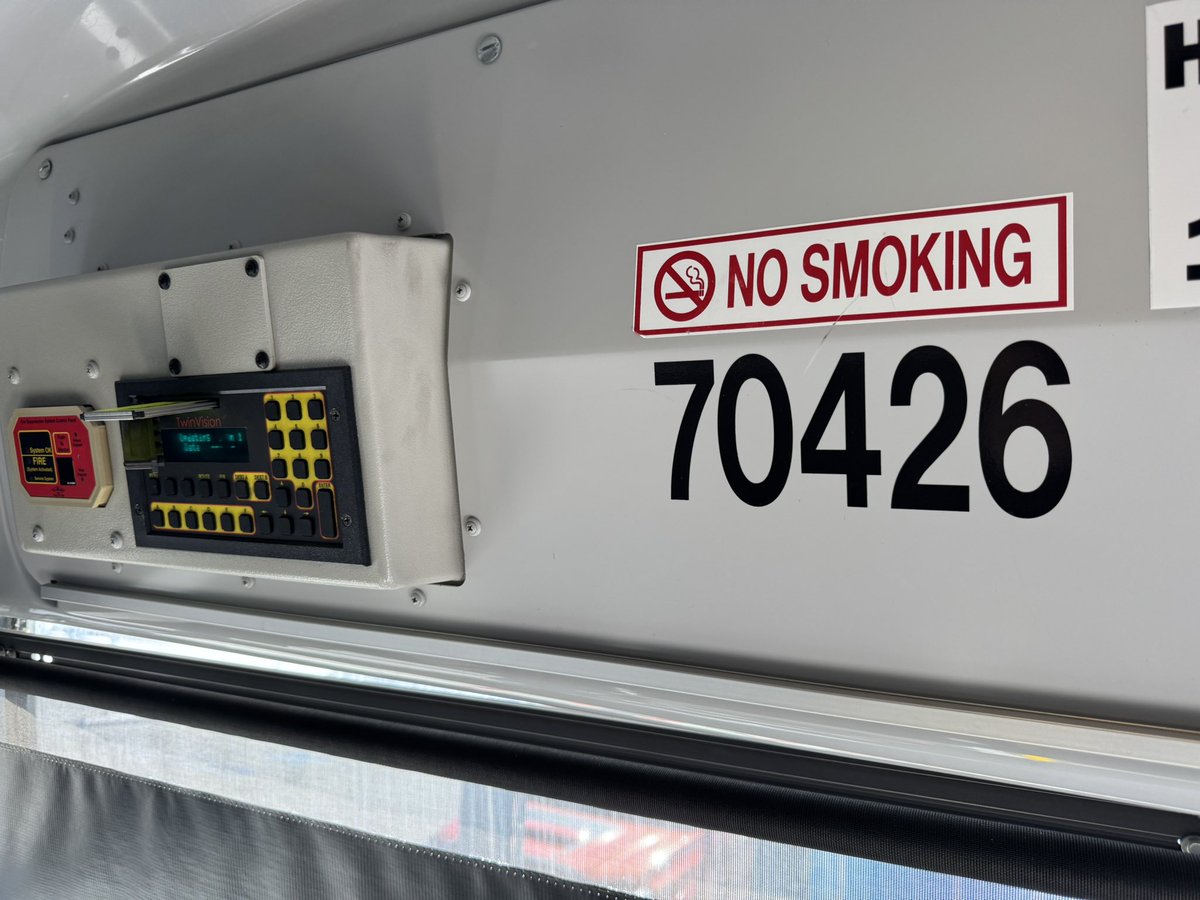 getjer's tweet image. Ex east coast Coach USA bus getting its signs programmed for west coast operations.