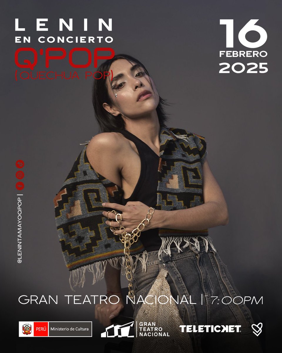 Lenintamayoqpop's tweet image. Quiero agradecerles URPY por todo el apoyo y cariño genuino 🇵🇪, anunciando
Q´POP (Quechua pop) en CONCIERTO en el @GranTeatroNac este 16 de Febrero entradas a la venta en @teleticketperu
teleticket.com.pe/lenin-q-pop-20…

#leninqpop  #quechuapop #qpoptour #Peru