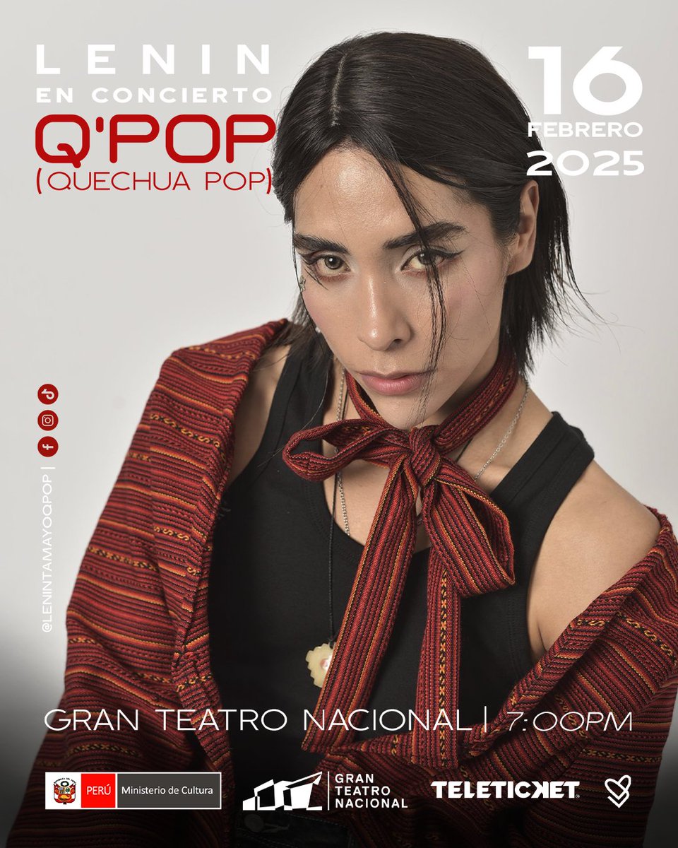 Lenintamayoqpop's tweet image. Quiero agradecerles URPY por todo el apoyo y cariño genuino 🇵🇪, anunciando
Q´POP (Quechua pop) en CONCIERTO en el @GranTeatroNac este 16 de Febrero entradas a la venta en @teleticketperu
teleticket.com.pe/lenin-q-pop-20…

#leninqpop  #quechuapop #qpoptour #Peru