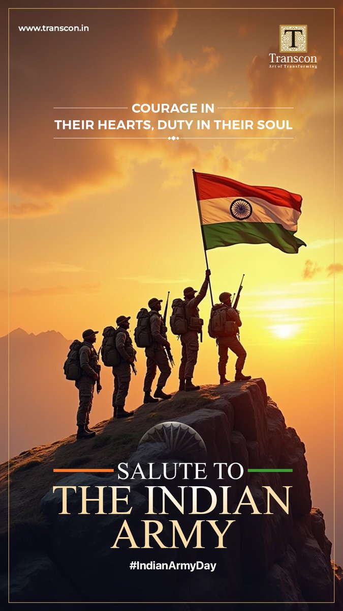 Transcon_D's tweet photo. Honoring the courage, strength, and dedication of the Indian Army. Saluting their unwavering spirit today and always. Happy Indian Army Day.

#TransconDeveloper #IndianArmyDay #SaluteToOurHeroes #JaiHind #BraveryInAction #HonoringOurSoldiers #DefendersOfOurNation https://t.co/1d9ZSEKV2a