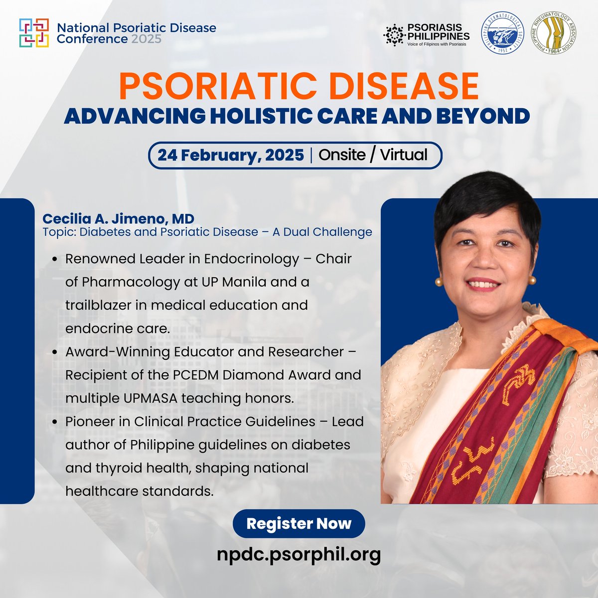 JOSEFdeGUZMAN's tweet photo. Join Dr. Cecilia Jimeno at NPDC 2025! Learn from a leading expert in diabetes, thyroid health, and endocrine care. Register now: https://t.co/f4b3xaiYsn #NPDC2025 https://t.co/Ak6QXErvjM