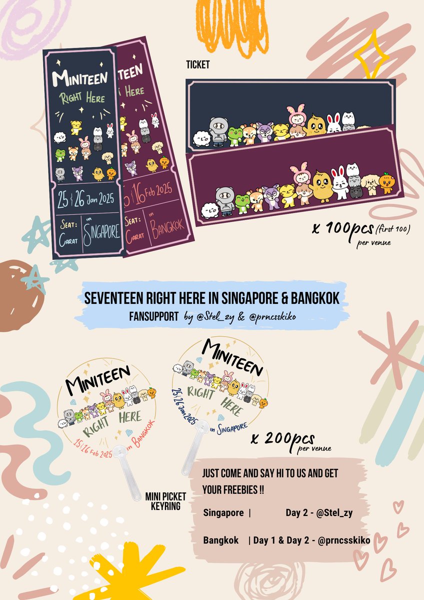It's Here!!! We are giving out Freebies for the upcoming Concert at SG &amp; BKK, so come spot us that day!!

SG Day 2 (26/1) - @Stel_zying
BKK Day 1 &amp; 2 (15 &amp; 16/2) - <a href="/prncsskiko/">윤성예ᵇᵇᵘ</a>

Can DM us for Trades!!  

#SEVENTEEN_RIGHT_HERE_IN_SINGAPORE 
#SEVENTEEN_RIGHT_HERE_IN_BKK