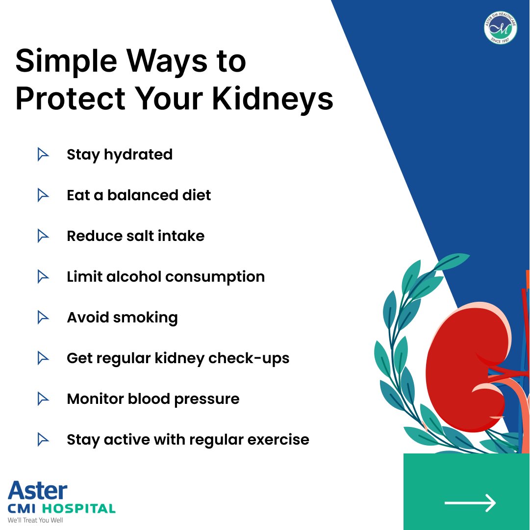 asterbangalore's tweet image. Your kidneys filter waste &amp;amp; regulate fluids and blood pressure. Stay hydrated, eat well, limit salt, alcohol &amp;amp; smoking &amp;amp; monitor your health with regular check-ups.

#KidneyHealth #ProtectYourKidneys #BloodPressureControl #KidneyCare #AsterCMI #AsterBangalore #AsterHospitals
