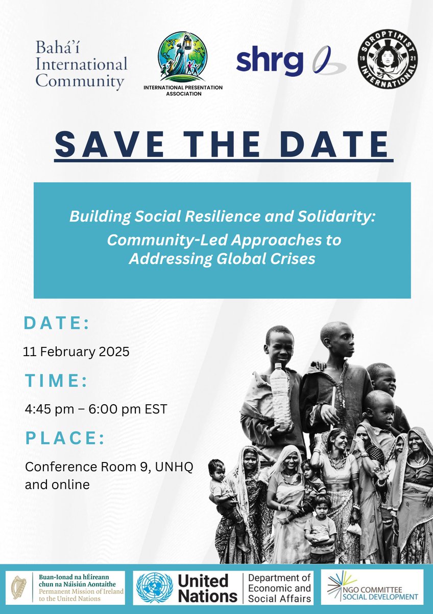 International Presentation Association at the UN (@ipa_un) on Twitter photo 🌍 Save the Date! 🌟
 Join us on Feb 11, 2025 (4:45 PM – 6:00 PM EST) for a key discussion:
 Building Social Resilience & Solidarity: Community-Led Approaches to Global Crises.
📍 UNHQ (Conf. Room 9) & online.
Let’s drive change together! 💬 #GlobalSolidarity #SocialResilience 🌍 Save the Date! 🌟
 Join us on Feb 11, 2025 (4:45 PM – 6:00 PM EST) for a key discussion:
 Building Social Resilience & Solidarity: Community-Led Approaches to Global Crises.
📍 UNHQ (Conf. Room 9) & online.
Let’s drive change together! 💬 #GlobalSolidarity #SocialResilience