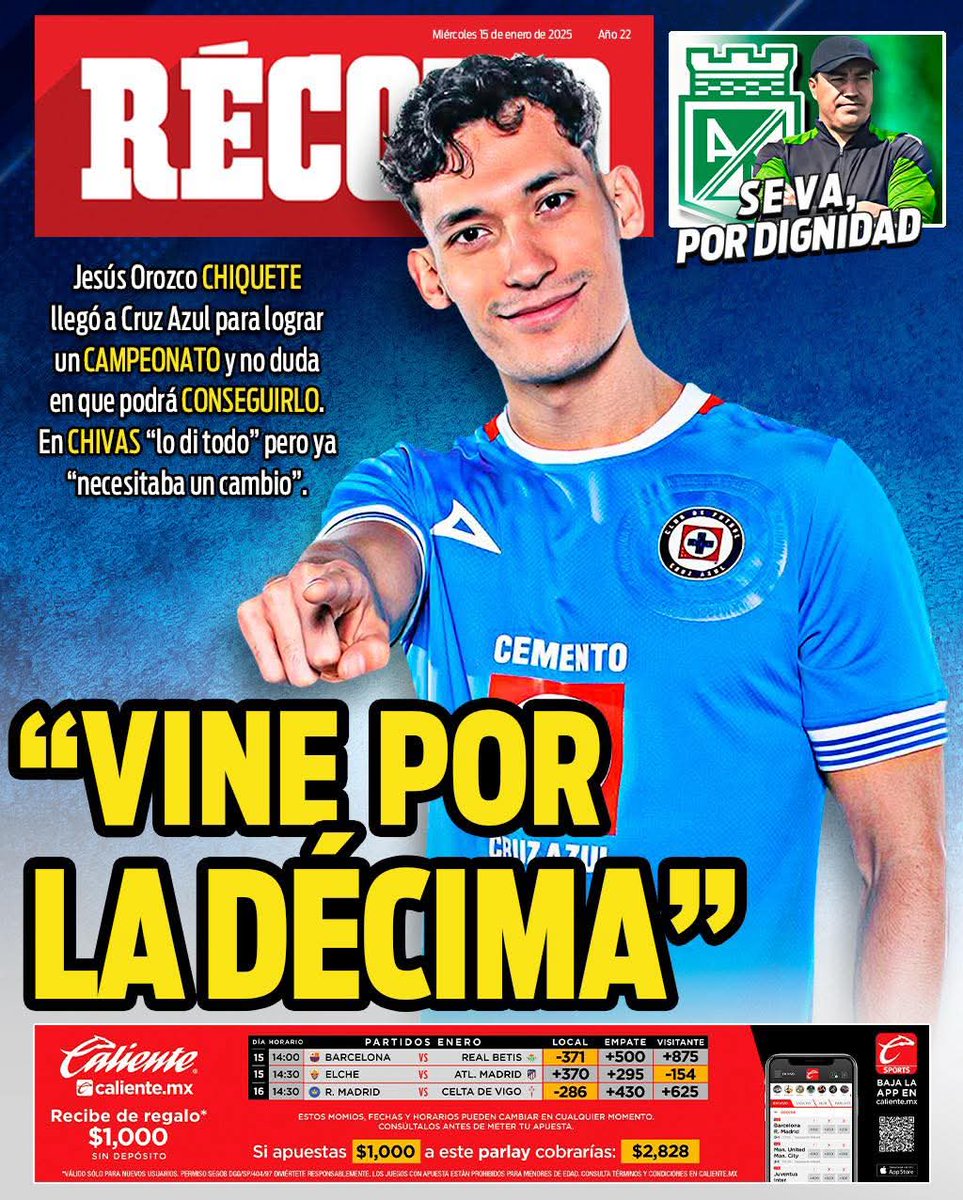 #Portada #HoyEnTuRÉCORD 🗞
15 enero 

“NECESITABA UN CAMBIO’

El Chiquete Orozco inicia una nueva era en Cruz Azul y apunta a La Décima. 

“Quiero lograr un campeonato”

📲 bit.ly/3PzzDjx