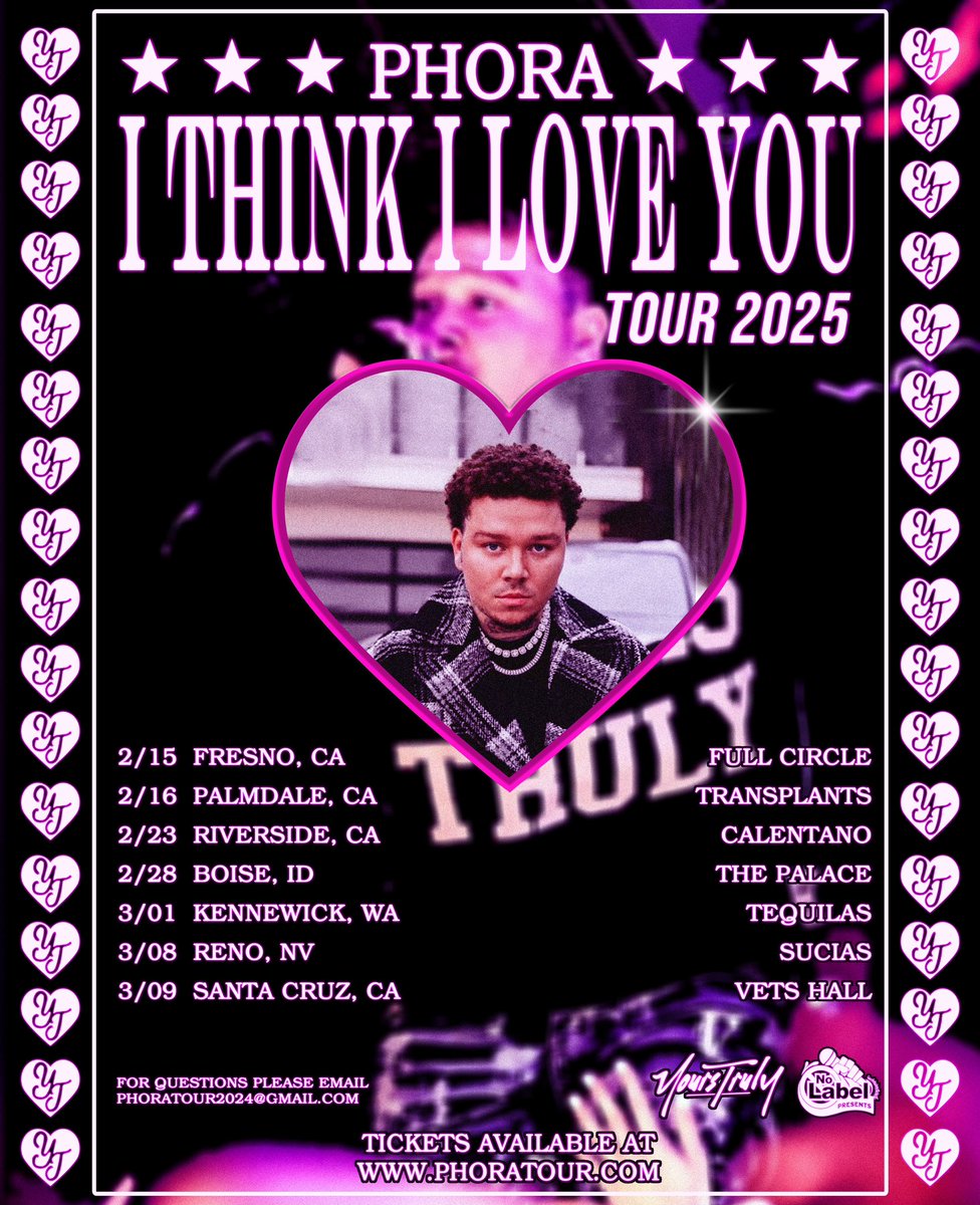PHORAONE's tweet image. 🤍 I Think I Love You Tour 🤍
Last few shows until it’s back to finishing the album… this is for the cities that always get overlooked but have been holding me down.
Tickets on sale tomorrow 2PM PST