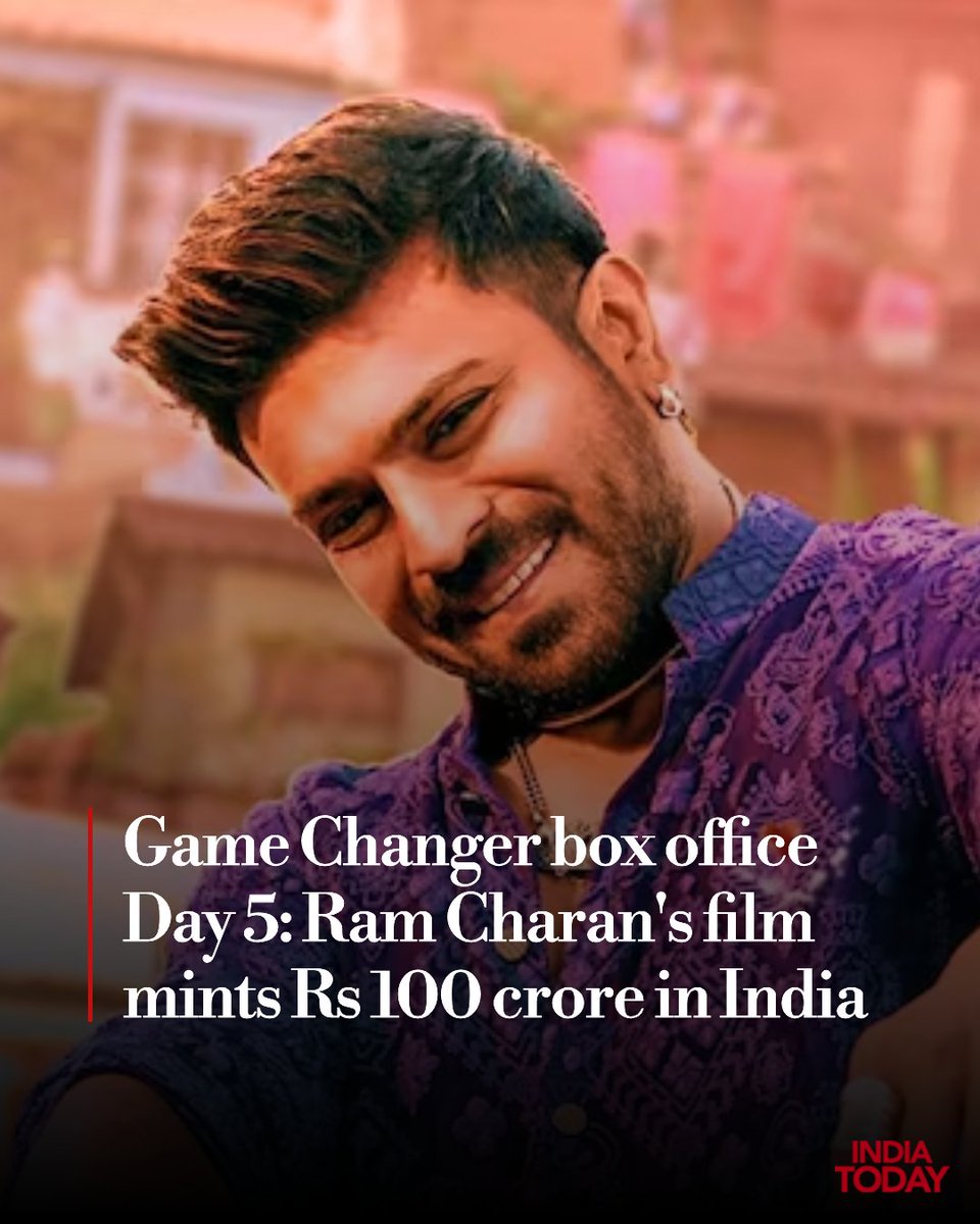 IndiaToday's tweet photo. .@AlwaysRamCharan and director #Shankar's #GameChanger is performing moderately well at the box office worldwide. Despite mixed reviews, the political thriller collected Rs 100 crore nett at the domestic box office.

Read more: https://t.co/06mkFVtVBx https://t.co/2AkEvs8Jpf