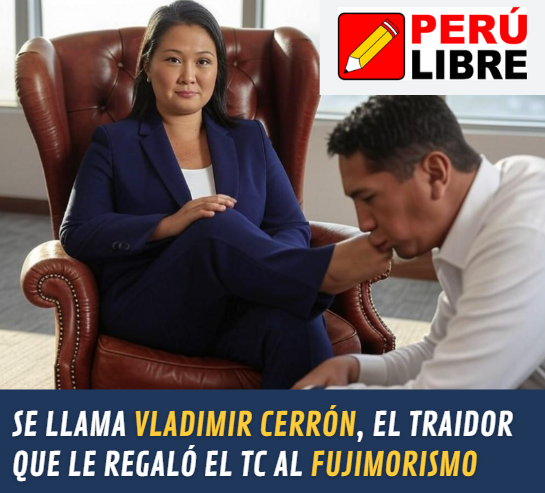 #AFICHES: Vladimir Cerrón, actualmente oculto por el régimen criminal de Dina Boluarte fue el que le regaló el Tribunal Constitucional a Keiko Fujimori, avalando una de las traiciones más históricas para las izquierdas. Es de <a href="/PERU_LIBRE1/">Perú Libre</a> #NoOlvidar