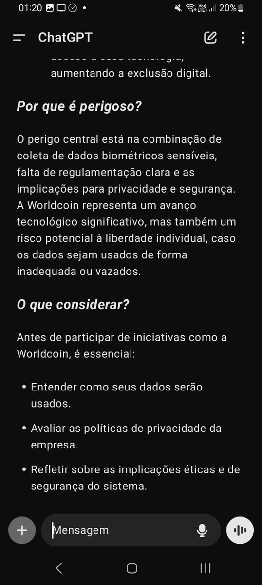 ornitotata's tweet photo. @samguaja Perguntem pro próprio chat GPT o que é escaneamento de retina da WorldCoin e porque é perigoso https://t.co/iKzLHM3bOV