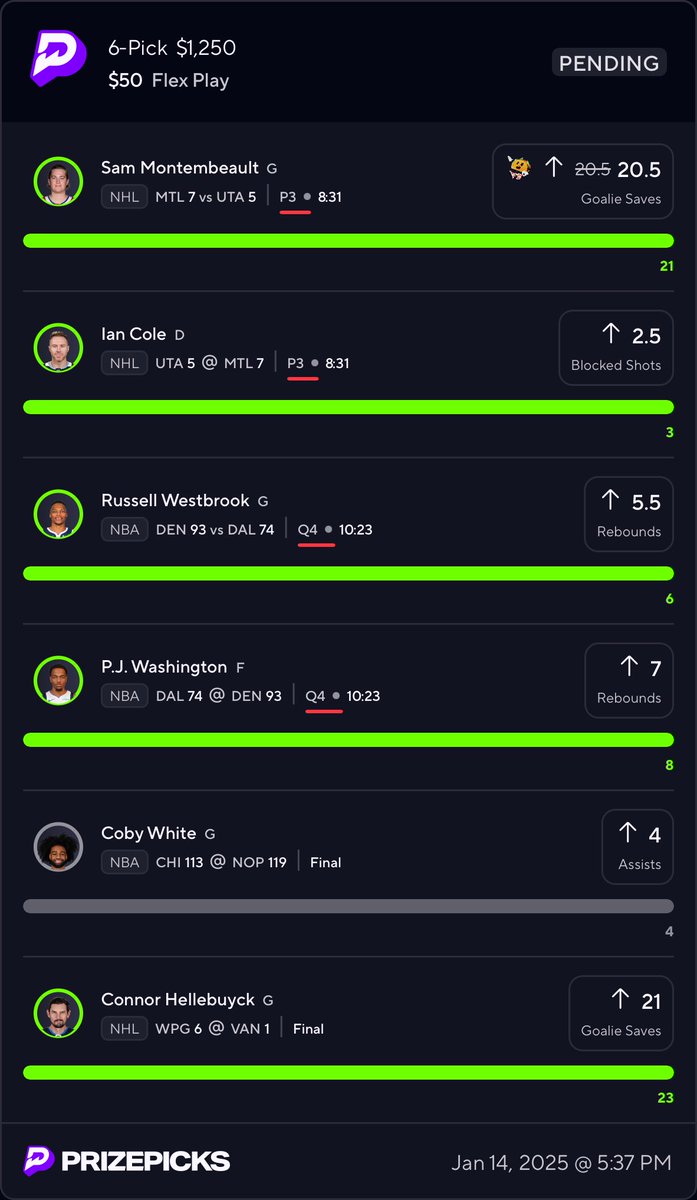 Big_DaddyFatSax's tweet photo. β
π° A 10X, 3X & 2X. So god damn close to two 25Xs but still a great night in the DubClub π°π₯ #PrizePicks #GamblingTwitter #GamblingX #NBA #NHL #FatSax https://t.co/EczRmDSif6