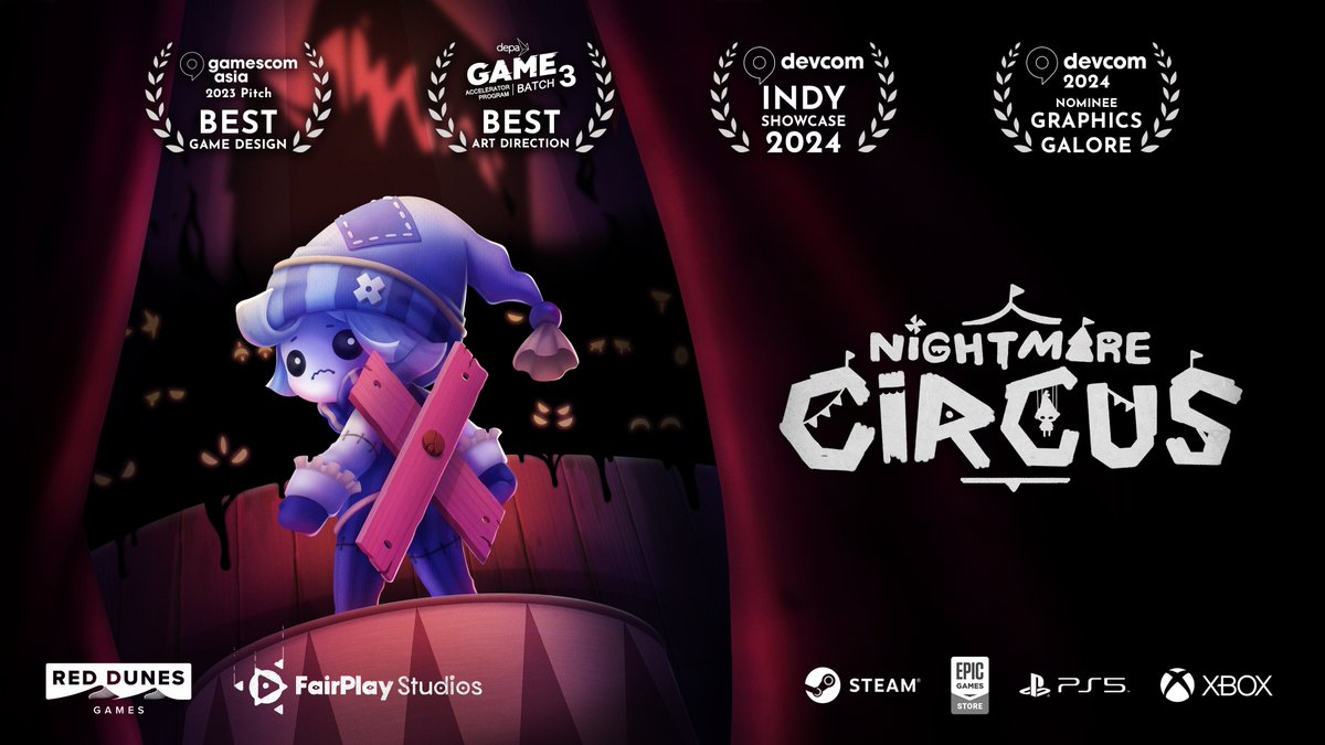 FairPlay Studios (@fairplay_games) on Twitter photo We're thrilled to announce our partnership with <a href="/RedDunesGames/">Red Dunes Games</a> to release our new action-adventure game 'Nightmare Circus'.
🧵Unique "Puppet String" mechanics
🎮Coming soon to PC, PS5, Xbox, & more!
🔥Wishlist on Steam available now!
#IndieGames #NightmareCircus #RedDunesGames We're thrilled to announce our partnership with <a href="/RedDunesGames/">Red Dunes Games</a> to release our new action-adventure game 'Nightmare Circus'.
🧵Unique "Puppet String" mechanics
🎮Coming soon to PC, PS5, Xbox, & more!
🔥Wishlist on Steam available now!
#IndieGames #NightmareCircus #RedDunesGames