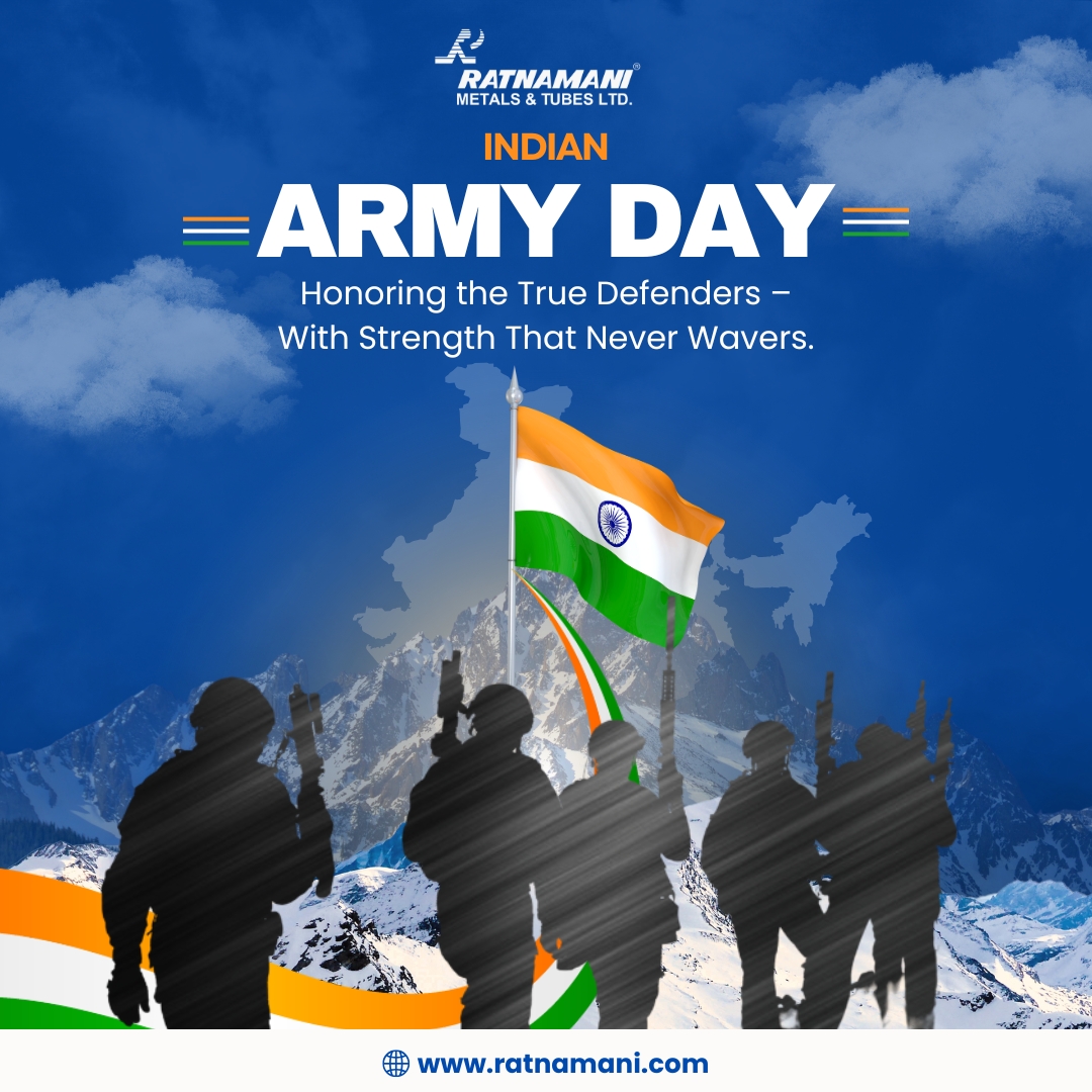 RMTLOfficial's tweet image. This Army Day, we salute the brave men and women who protect our nation. Just as our soldiers stand strong, Ratnamani provides the strength and reliability that power critical infrastructure.

Happy Army Day!

#Ratnamani #IndianArmyDay #StrengthInEveryStep