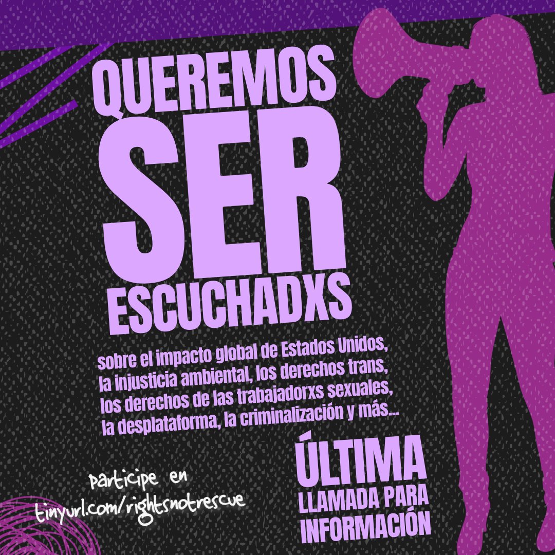 BPPP (@btriplep) on Twitter photo Para los  grupos que representan a lxs trabajadorxs sexuales: es la última  semana para compartir información para el informe #rightsnotrescue tinyurl.com/rightsnotrescue Para los  grupos que representan a lxs trabajadorxs sexuales: es la última  semana para compartir información para el informe #rightsnotrescue tinyurl.com/rightsnotrescue