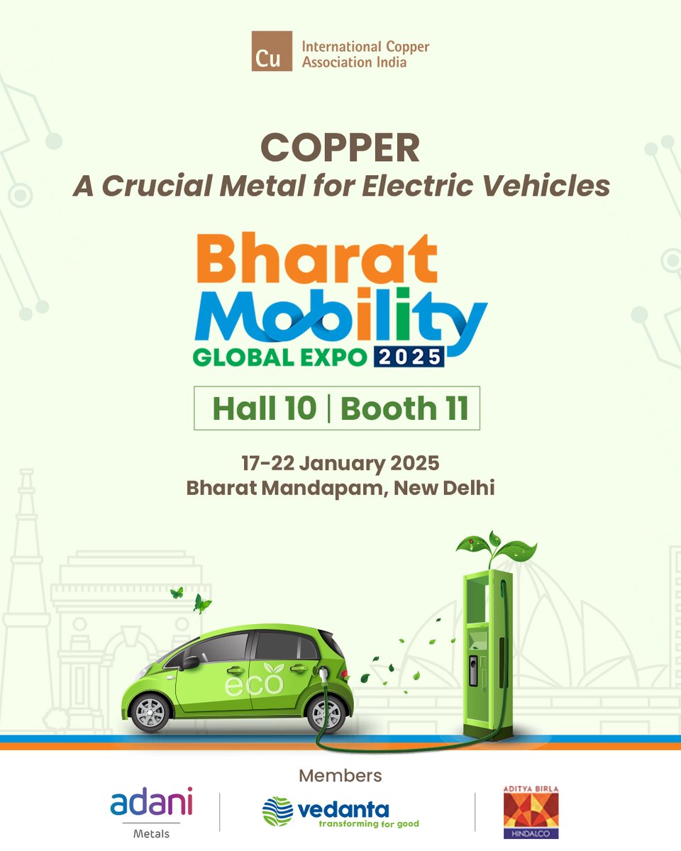 Explore #Copper’s Power in #ElectricVehicles at the <a href="/bharat_mobility/">Bharat Mobility</a> 𝗚𝗹𝗼𝗯𝗮𝗹 𝗘𝘅𝗽𝗼 𝟮𝟬𝟮𝟱 with #ICAIndia!
Immerse yourself in an engaging VR experience &amp; discover how copper drives efficiency &amp; reliability in EV batteries, motors, and charging systems.

#BharatMobility