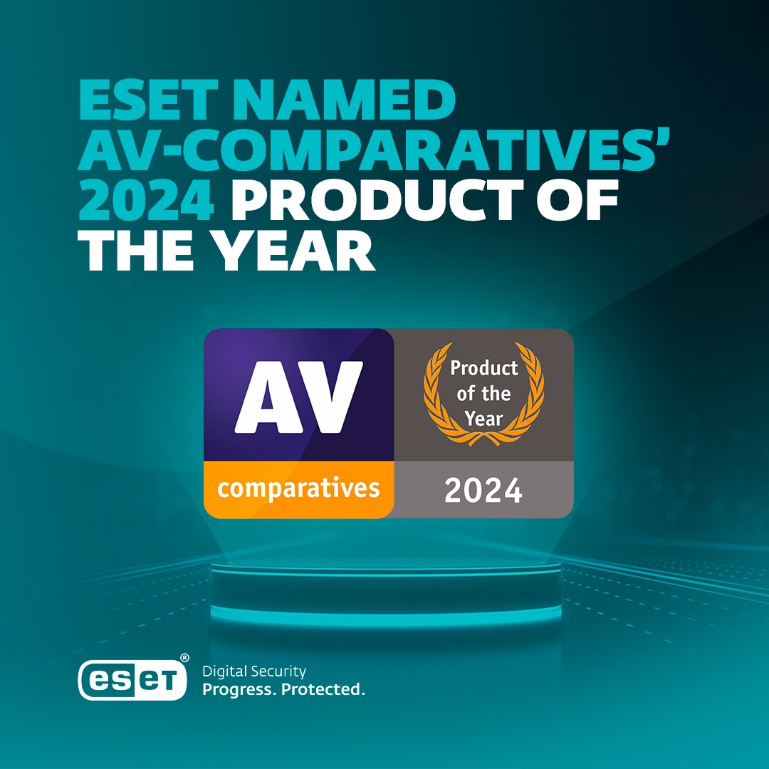 🏆 We did it! ESET is honored to be named <a href="/AV_Comparatives/">AV-Comparatives</a>' 2024 Product of the Year! A huge thank you to our dedicated team and to all of you for supporting us on this incredible journey.

Learn more: av-comparatives.org/consumer-summa…

#ESET #ProgressProtected #AVcomparatives