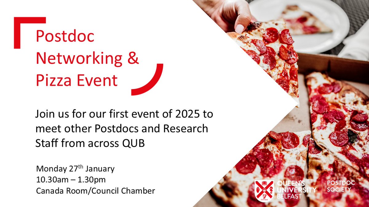 QUB Postdoc Society (@qubpostdocsoc) on Twitter photo 📢 There's still time to register for our first event of 2025
Join us for a networking event for all postdocs & research staff
There will be small group activities, presentations to the group & a talk from Dr Úna McMenamin on her career journey
🔗 qub.ac.uk/sites/pdc/Repr… 📢 There's still time to register for our first event of 2025
Join us for a networking event for all postdocs & research staff
There will be small group activities, presentations to the group & a talk from Dr Úna McMenamin on her career journey
🔗 qub.ac.uk/sites/pdc/Repr…