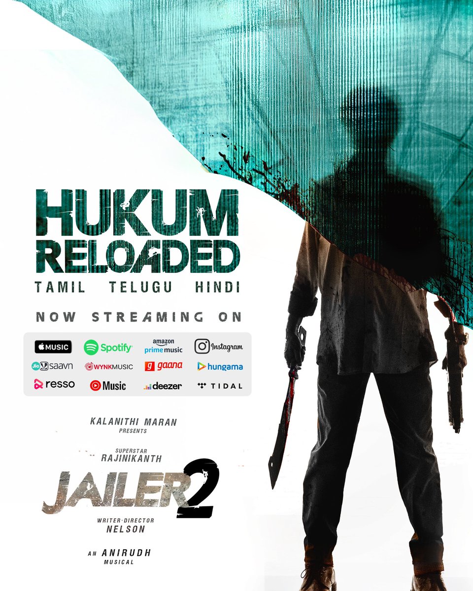 sunpictures's tweet photo. Feel the unbeatable energy with #HukumReloaded ⚡

Now streaming on your favourite audio platforms!🎵🔥

🎵 https://t.co/MWCcRBXJLO

▶️ https://t.co/WbQ8299DlD

@rajinikanth @Nelsondilpkumar @anirudhofficial 
#Jailer2 #Jailer2AnnouncementTeaser
#SunPictures #TheSuperSaga https://t.co/8lCbpKWEeG