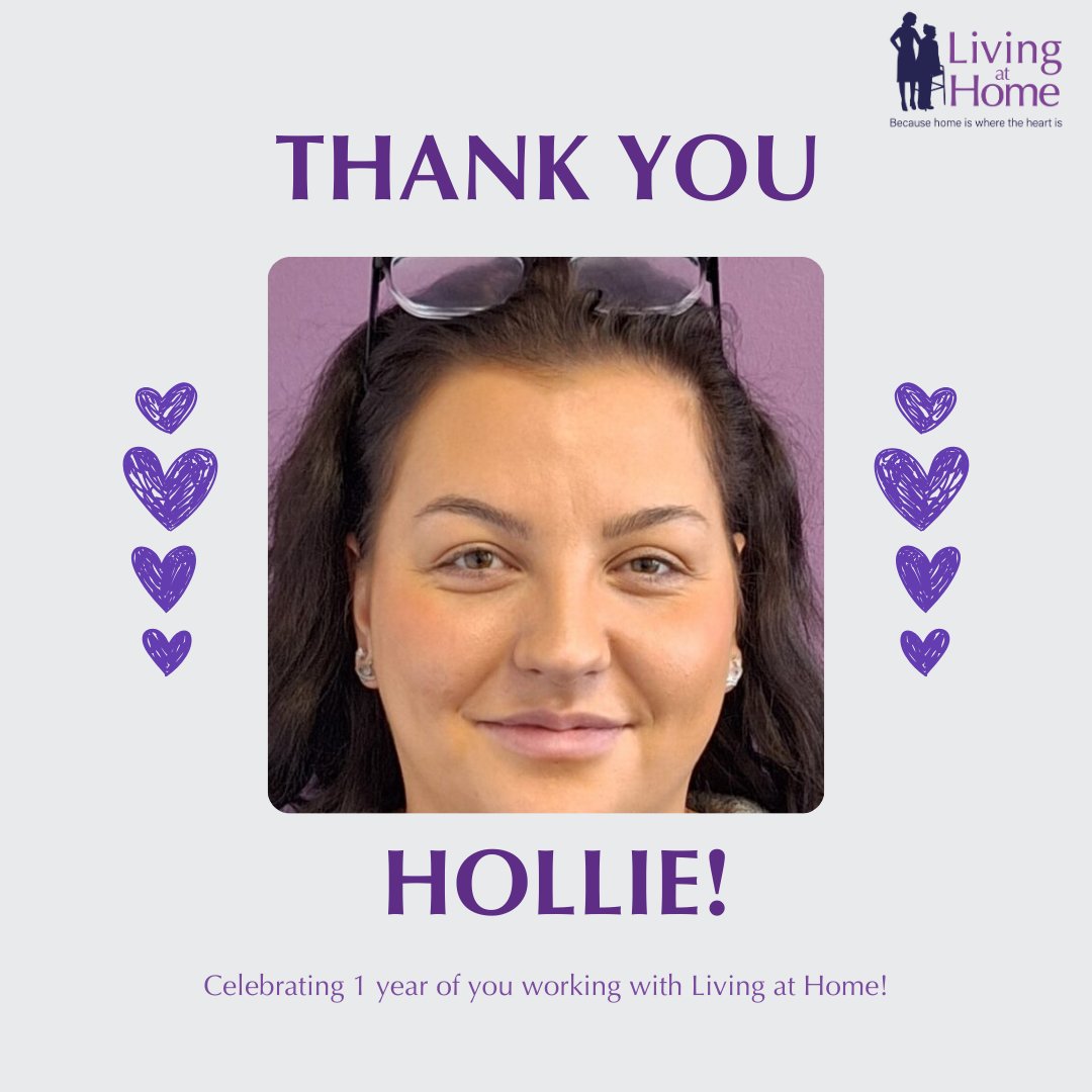 A huge congratulations to our amazing carer, Hollie! 🌟

Today we celebrate her first anniversary with us, and what a year it's been!

Your dedication, care, and warmth make a world of difference to everyone around you.
We're so lucky to have you on the team, Hollie.

#1year