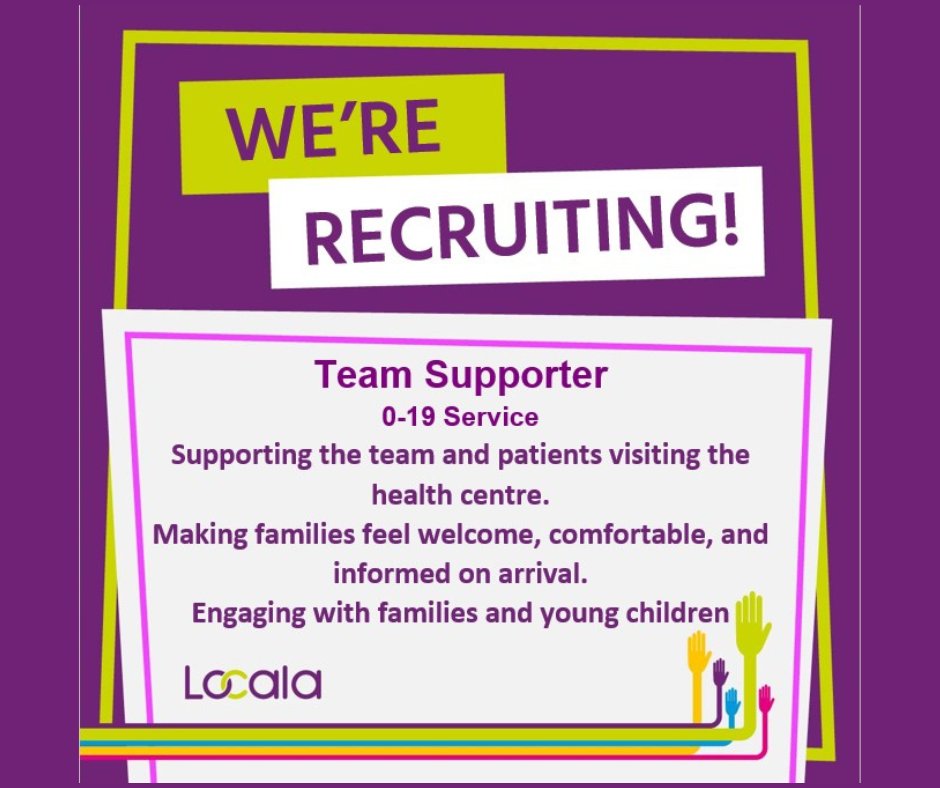 Could you support our 0-19 team on a Monday afternoon at Princess Royal Health Centre?

Find out more and apply today
locala.org.uk/get-involved/v…
