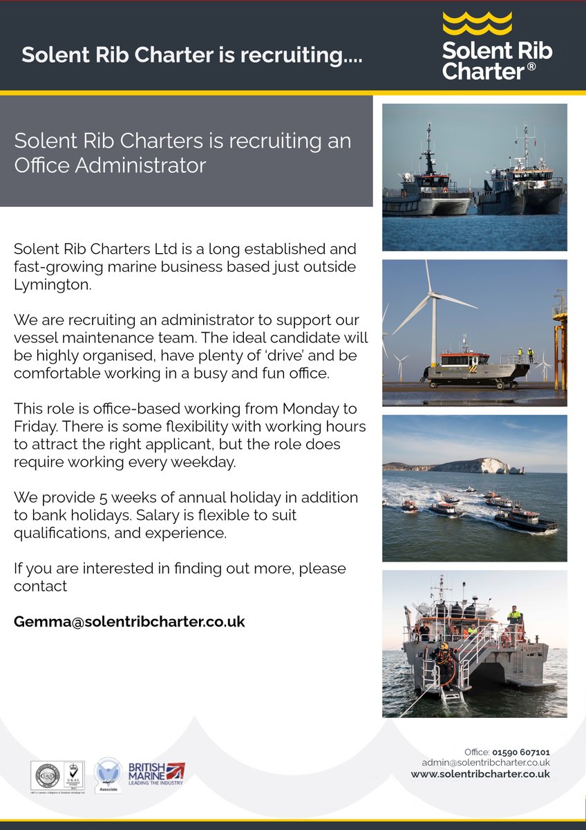 🚨 JOB OPPORTUNITY – Office Administrator position, based just outside Lymington, Hampshire.  Full details can be found below.