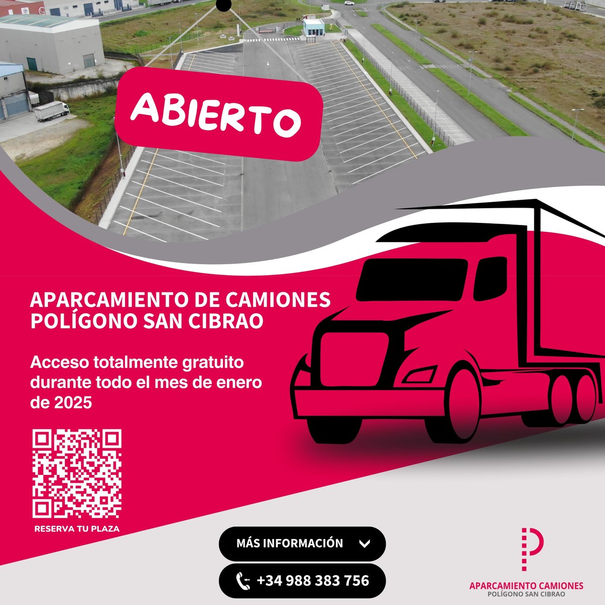 📢 ¡Recordatorio! 🚛✨
El Aparcamiento de Camiones del Polígono San Cibrao sigue siendo GRATUITO durante todo el mes de enero.
Aprovecha esta promoción y descubre todo lo que tenemos para ofrecerte. ¡Te esperamos!
#AparcamientoDeCamiones #TransporteSeguro #PolígonoSanCibrao