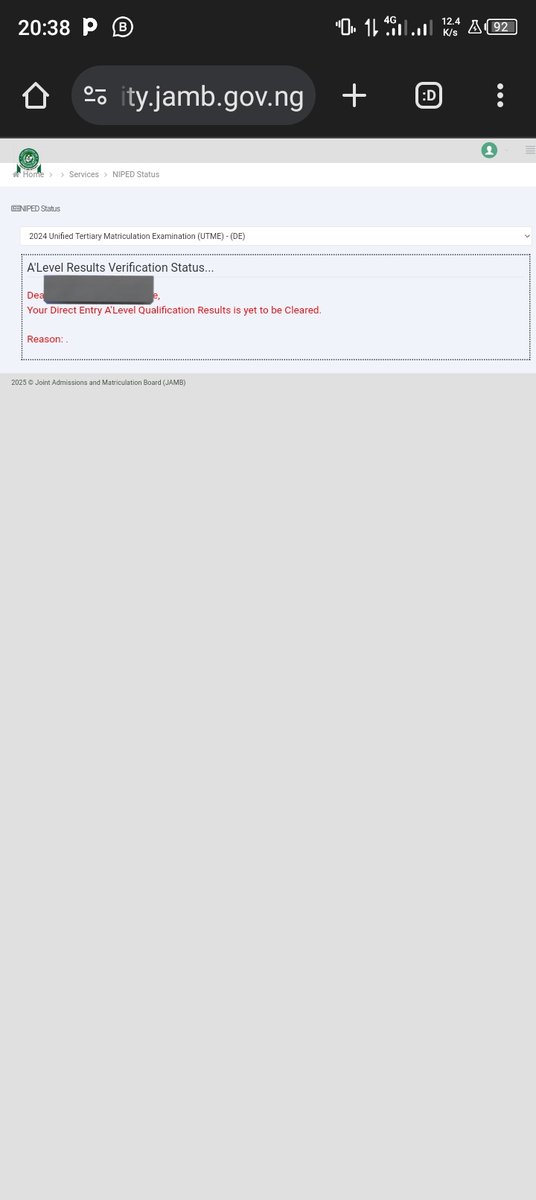 OjiehFamous's tweet photo. @wizkidayo @JAMBHQ I converted from utme to direct entry and my Niped status was cleared before and later changed to not cleared please what could be the reason ..
The first frame was when it was cleared. The second frame then showed not cleared after a few weeks of showing cleared. https://t.co/s5Qu8w76tb