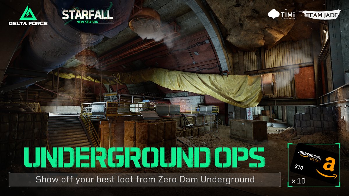 DeltaForce_Game's tweet photo. Season Starfall is LIVE, and with it comes a whole new underground area on Operations map Zero Dam!
📢Share a screenshot of the best loot you’ve found in Zero Dam Underground with hashtag #UndergroundOps - we’ll pick 10 random winners on Jan 27 to get a $10 Amazon gift card🤩
#DeltaForce #DeltaForceGame #DeltaForcePC #SeasonStarfall