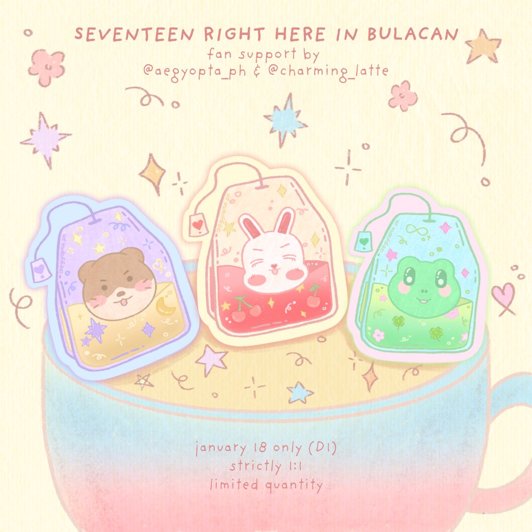 𝒔𝒆𝒗𝒆𝒏𝒕𝒆𝒆𝒏 𝒓𝒊𝒈𝒉𝒕 𝒉𝒆𝒓𝒆 𝒊𝒏 𝒃𝒖𝒍𝒂𝒄𝒂𝒏 ✨

ᡣ𐭩 fan support by <a href="/aegyopta_ph/">aegyopta.ph</a> &amp; <a href="/charming_latte/">charming latte ☁︎</a> 

⟡ sticker pack (limited qty)
⟡ mbf us, rt &amp; like
⟡ 1:1 only
⟡ 1/18, loc: TBA

see u 💗

#SCOUPS #THE8 #DINO #SEVENTEEN_RIGHT_HERE #SEVENTEEN_RIGHT_HERE_BULACAN