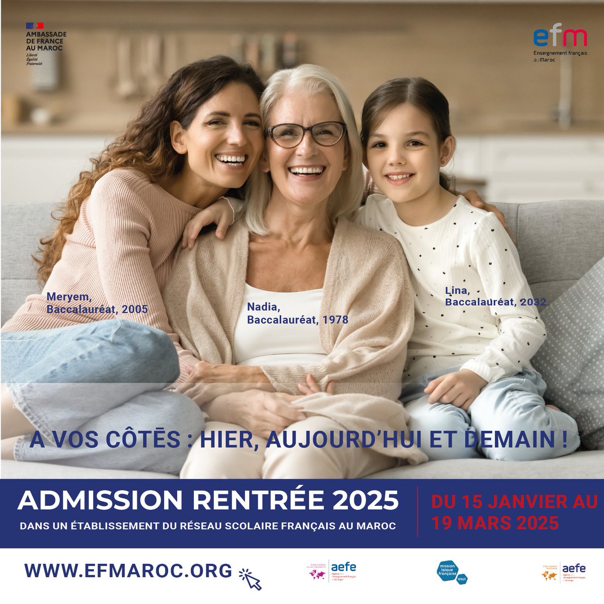 🔊 Ouverture de la campagne d'admission pour la rentrée de 2025 !

📌 Connectez-vous sur le site : efmaroc.org/admission pour plus d'informations.

<a href="/aefeinfo/">AEFE</a> 
@efmaroc