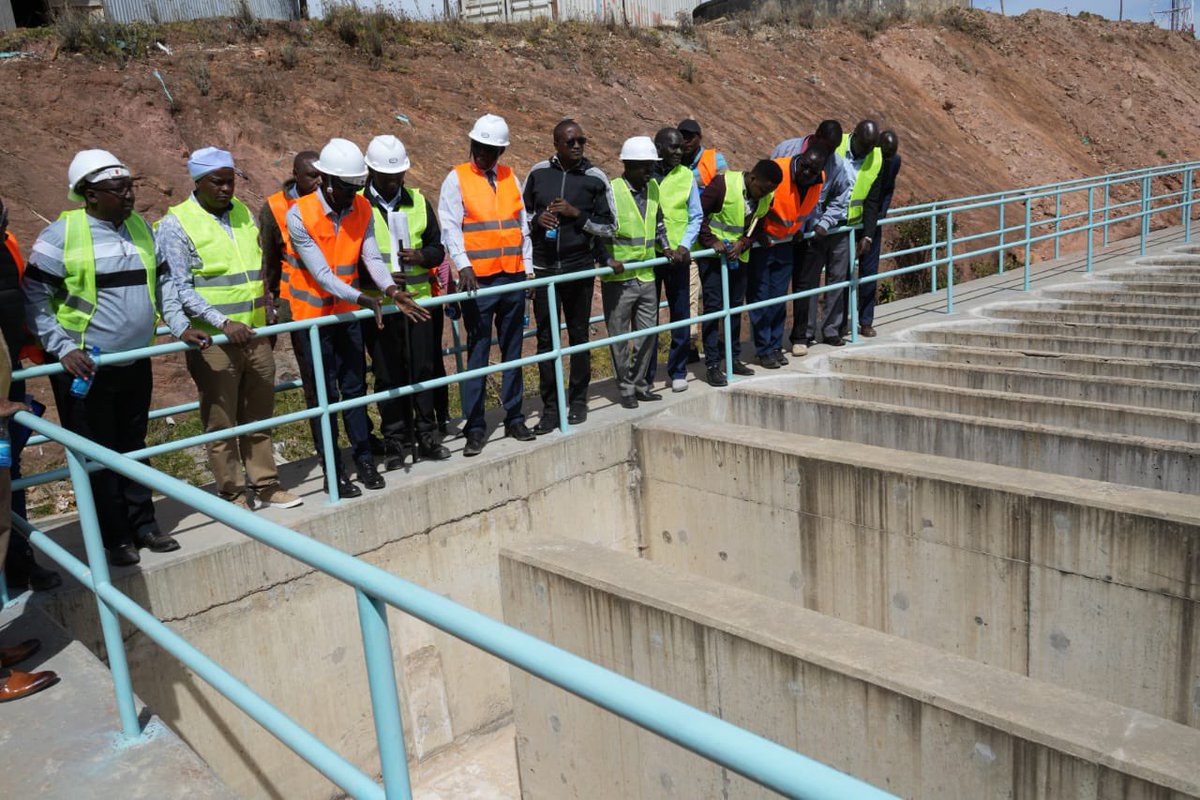 mugaa_eric's tweet photo. Inspection of Siyoi Muruny' Water Supply Project in West Pokot County, accompanied by Governor H.E @SimonKachapinK 

The project involves construction of: 

Conventional Water Treatment Works (TW) at Kabichbich (11.2km from the dam site), with a capacity of 38.8 million liters a day at the ultimate-year 2035.

Water Storage tanks of total capacity of 17.8 million liters.

A total of 127km bulk water transmission and distribution pipelines.

The project is 97% complete and will supply potable water to a population of 350,000 persons by year 2035.