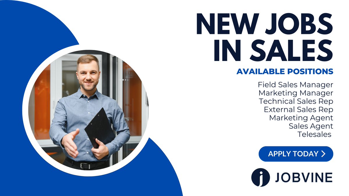 jobvinesa's tweet photo. We’ve got new jobs in Sales, apply now at https://t.co/BU5nex6Ojj.

#Jobvine #Jobs #Sales #Employment #Hiring https://t.co/4KEhVREfDc