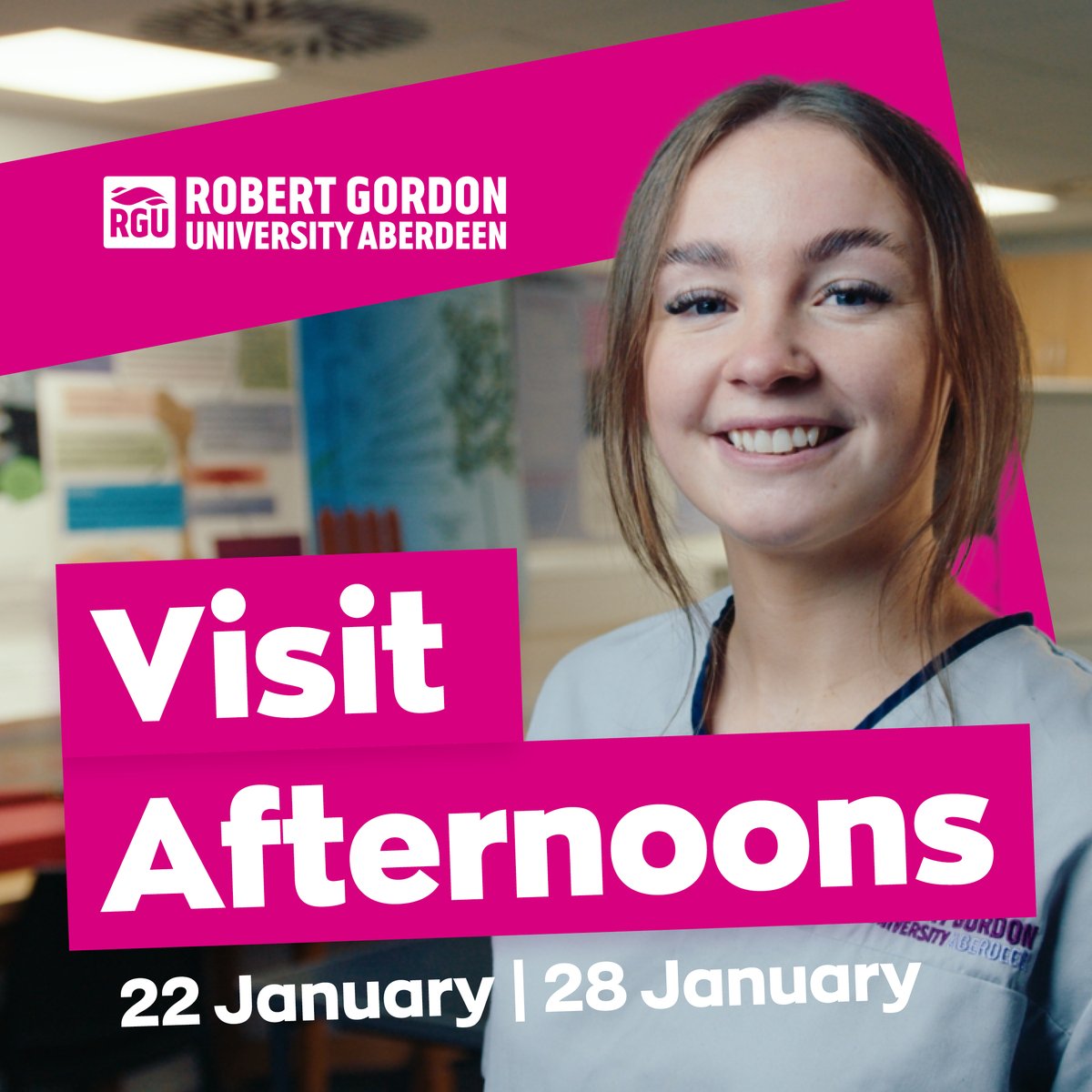 Can’t make it one of our Open Days?

Our smaller scale Visit Afternoons are the perfect opportunity to visit our stunning riverside campus and find out what life at RGU is really like.

Find out more at: bit.ly/40xlo5m