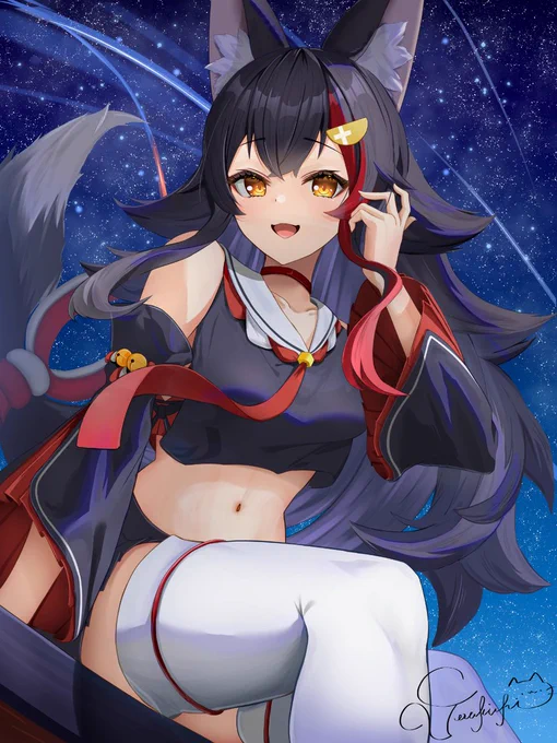 夜、歌声に誘われたらミオしゃがいたキミもこっちにくる?#みおーん絵↓背景なしもいい感じなので見てもらえると喜びます 