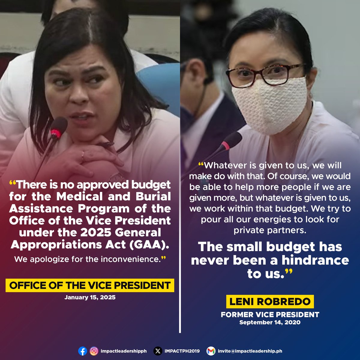 iMPACTPH2019's tweet image. &apos;WE APOLOGIZE FOR THE INCONVENIENCE&apos; VS. &apos;THE SMALL BUDGET HAS NEVER BEEN A HINDRANCE TO US&apos;

The Office of the Vice President (OVP) confirmed that no funds were allocated for its Medical and Burial Assistance Program under the 2025 General Appropriations Act (GAA).

&quot;There is no…