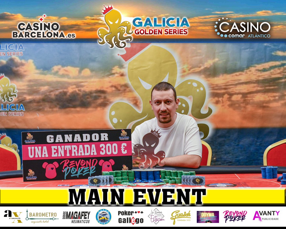 PokerGallego's tweet photo. 🌟 ¡ @MarcosLacabanha gana el Main Event del #GaliciaGoldenSeries 🏆🐙 ! ✨en el @casinoatlantico 

¡ Enhorabuena ! 🍾🎊 

#VOLVEMOS #02ABRIL 🎉🎉🎉

Más Info : 👇👇👇

https://t.co/6MalukAazz

#Party #Poker #Fiesta #PulpoGGS #GGS #Amigos #Octopus #Allin #Wsop #Gallegas #Risas #Coruña #ligaggs25 #abril #mas @chakee699 @Aimar__bg @MGA_Stc