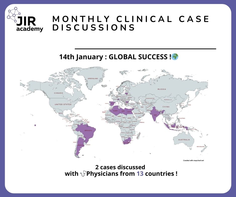 🌍 JIR Academy Forum: A Global Success!
Yesterday, physicians from 13 countries discussed:
1️⃣ 8yo girl with knee swelling (venous malformation).
2️⃣ 3yo girl with skin lesions (unsolved case).

📅 Next session: Feb 11.
🔗 Register : jircohorte.org/infos-evenemen…🔗 Register here