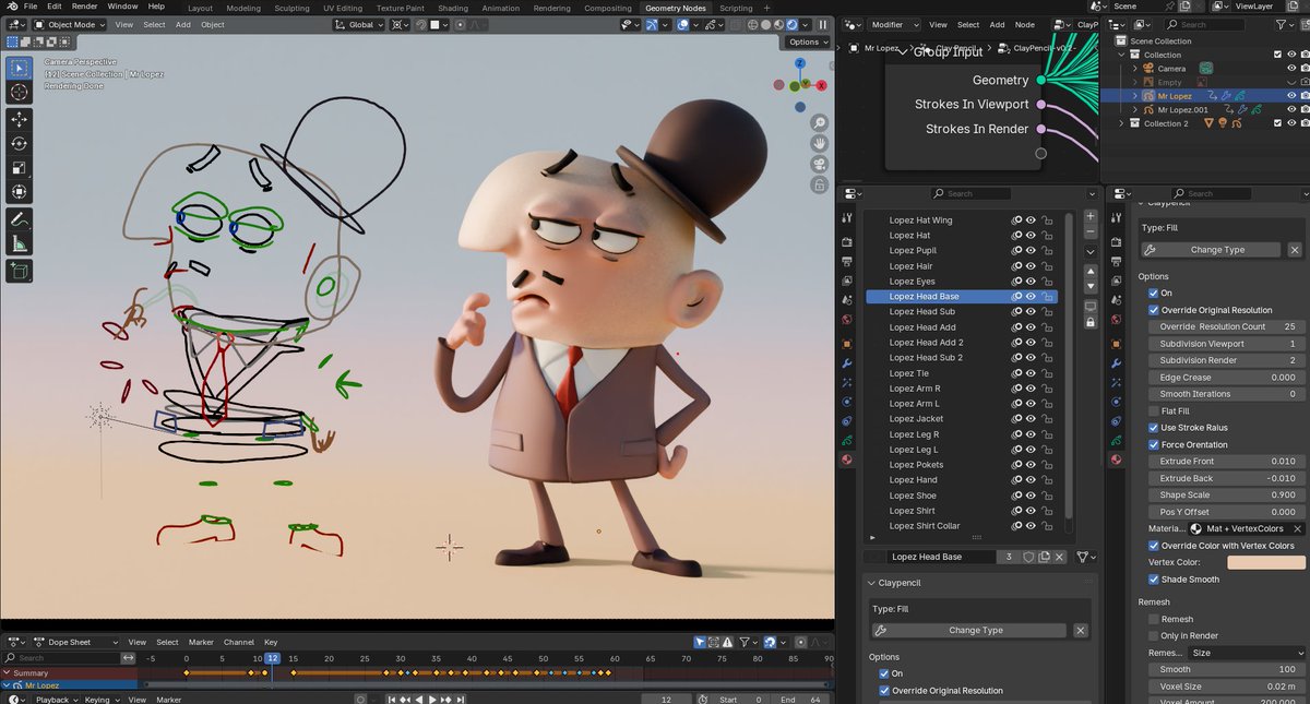 _pepeland_'s tweet image. Keep working in next ClayPencil v0.2 (Grease Pencil + GN) Trying to push the limits in character creation, with a restructuring of nodes more oriented to working by materials than by layers.
Desing by @rafikisland (IG)

#Blender #B3D #ClayPencil #GreasePencil  #2D #2danimation