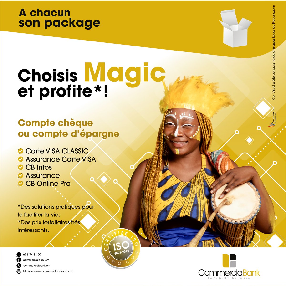 commercialbankc's tweet photo. Chez nous, la banque c’est MAGIC !
Notre mission est de vous faciliter la vie en vous apportant des solutions pratiques et accessibles à tous. Alors choisissez votre package et profitez-en bien !
#Commercialbank
#PackMagic https://t.co/dLK0tJl8Ju